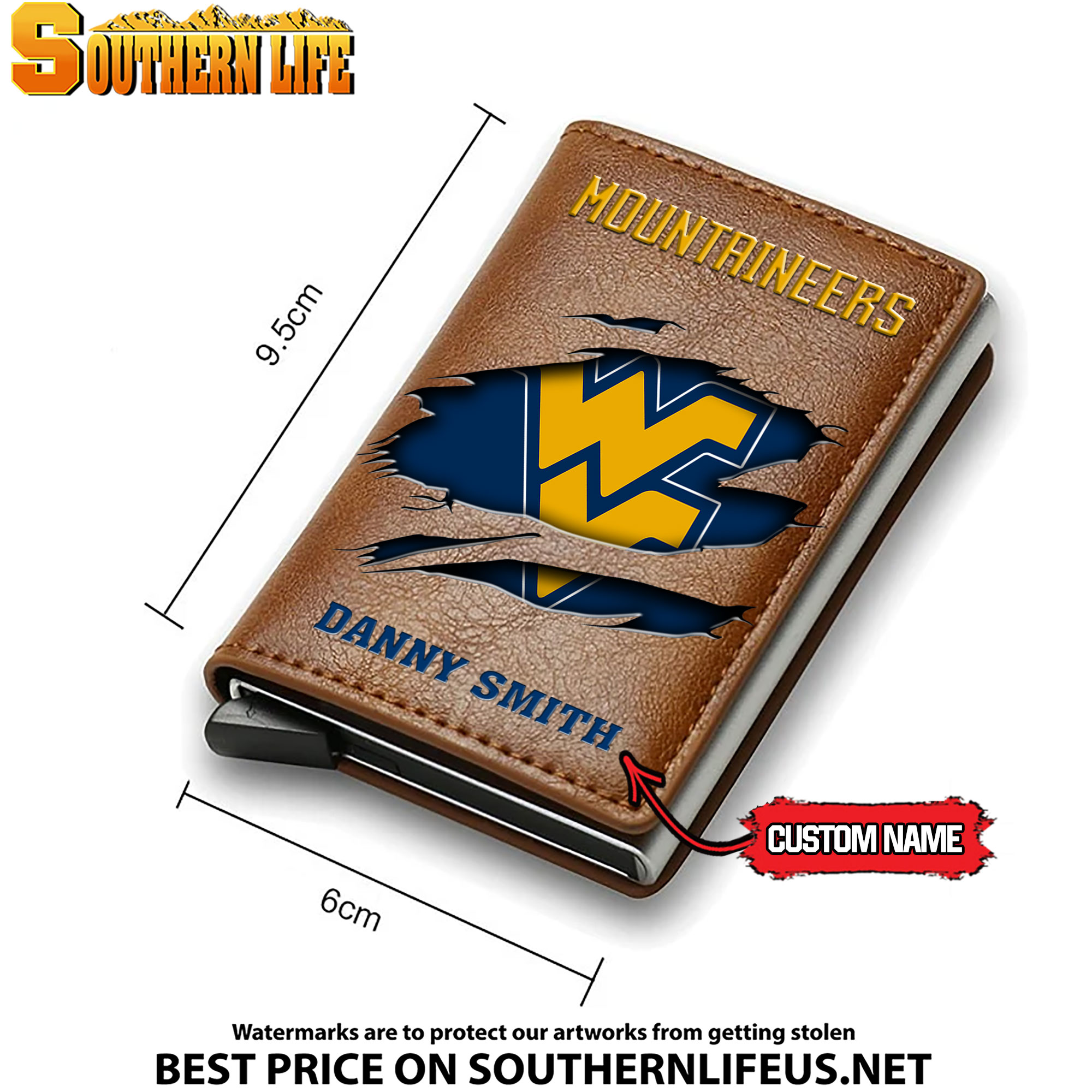 NCAA14 West Virginia Mountaineers Tide Card Holder Leather Small Wallet – Anti RFID Blocking - Custom Name - Image 4