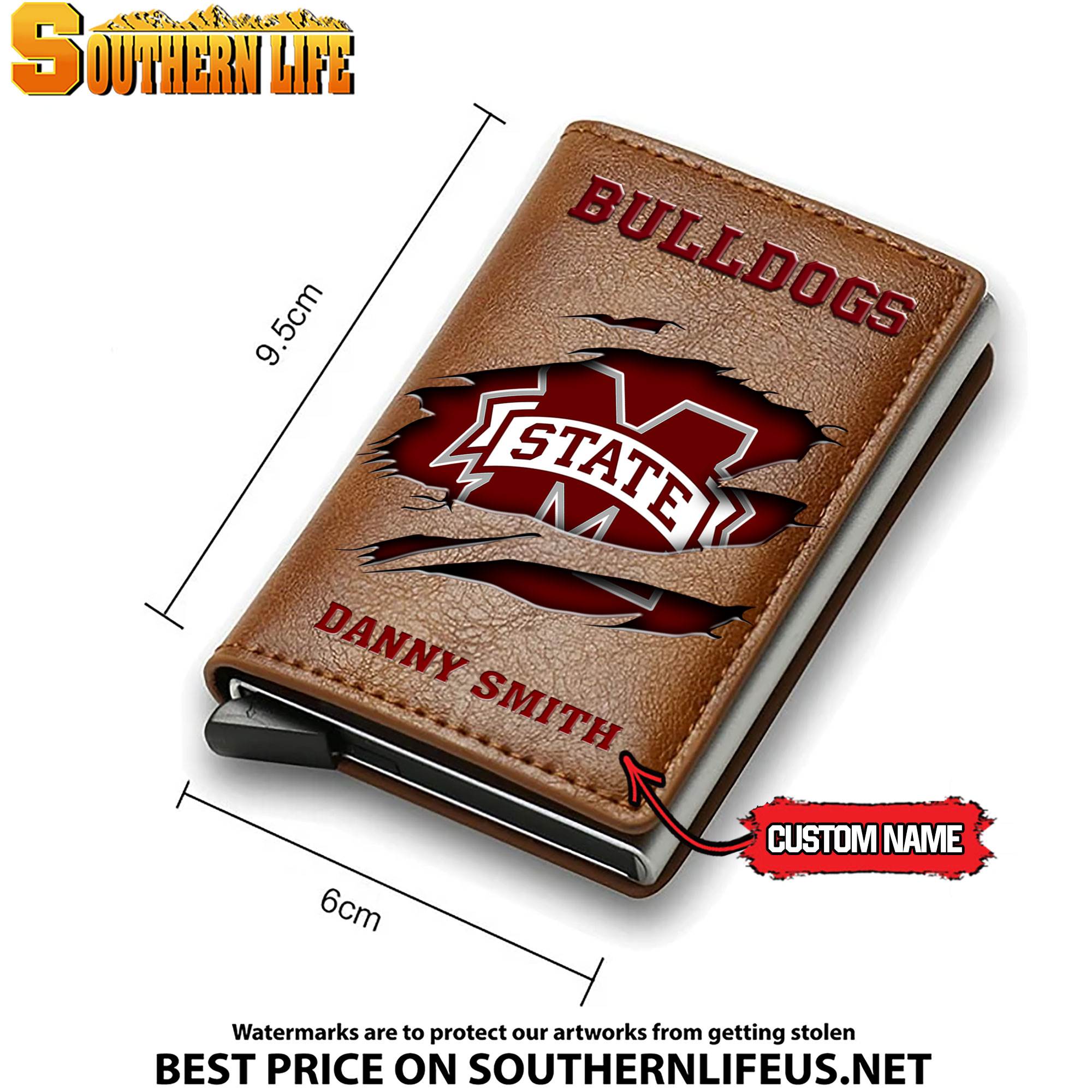 NCAA16 Mississippi State Bulldogs Tide Card Holder Leather Small Wallet – Anti RFID Blocking - Custom Name - Image 4