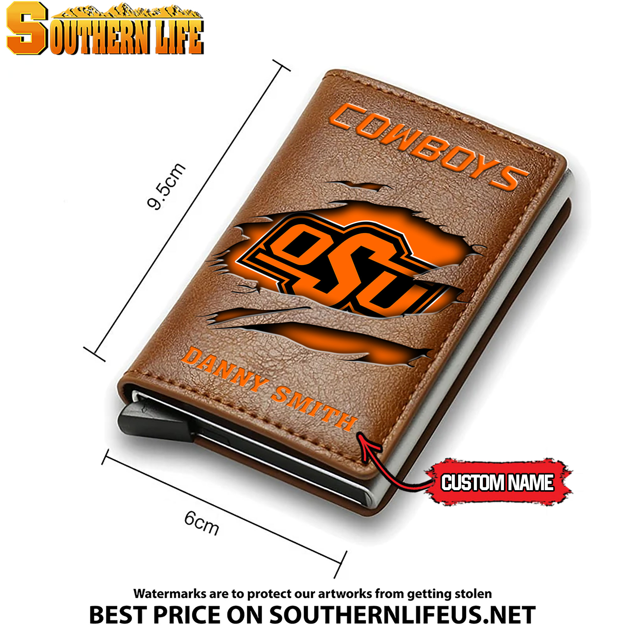 NCAA17 Oklahoma State Cowboys Tide Card Holder Leather Small Wallet – Anti RFID Blocking - Custom Name - Image 4