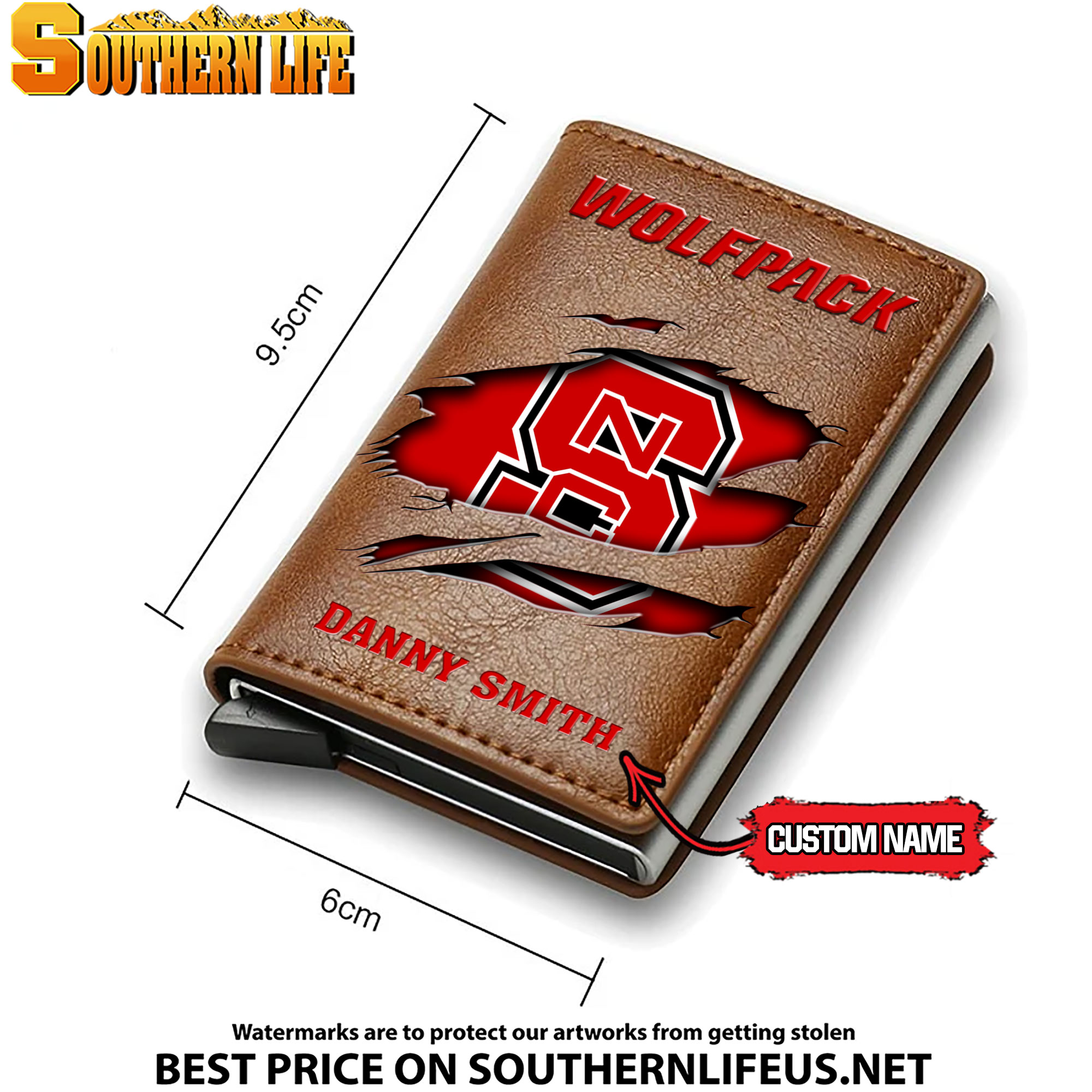 NCAA18 NC State Wolfpack Tide Card Holder Leather Small Wallet – Anti RFID Blocking - Custom Name - Image 4