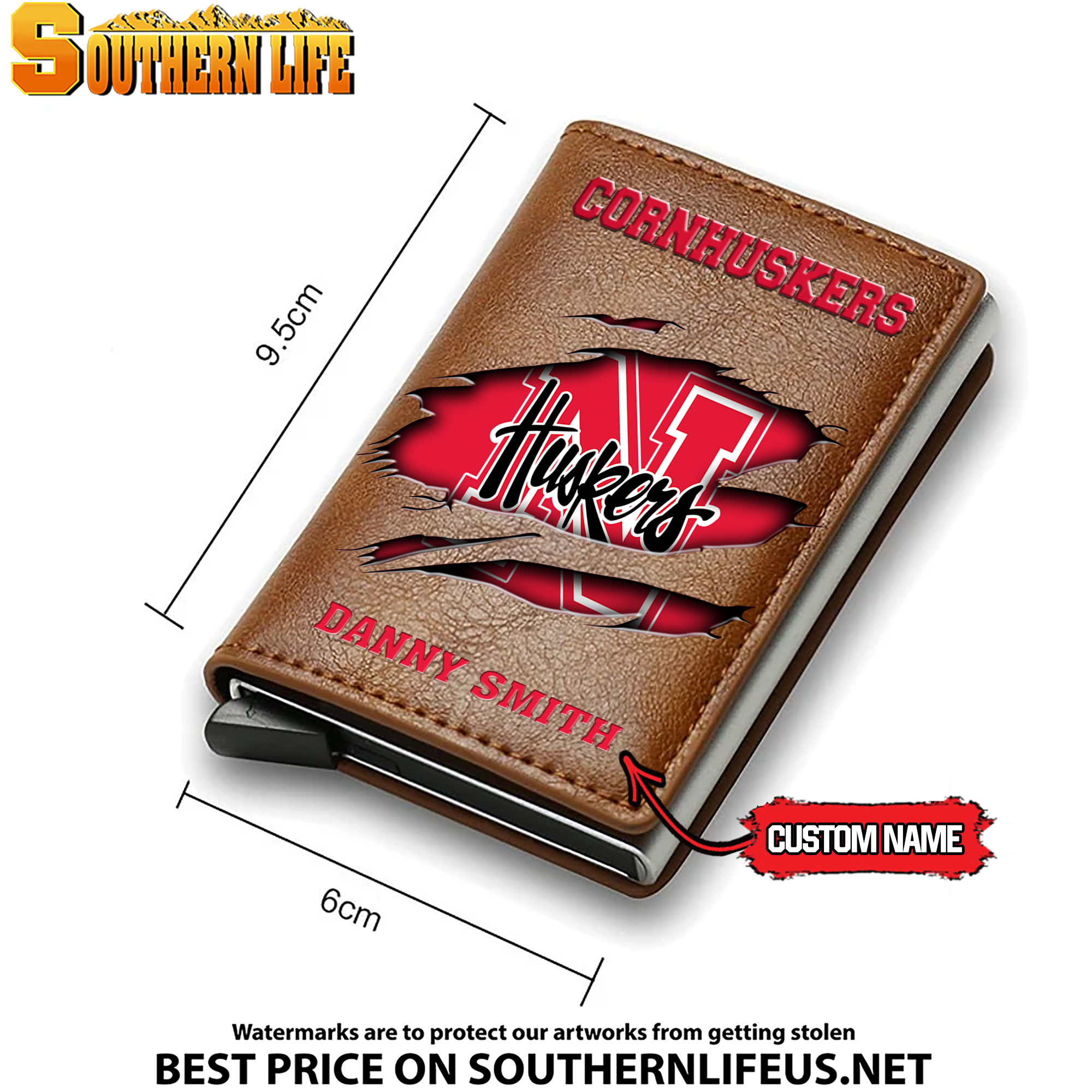 NCAA19 Nebraska Cornhuskers Tide Card Holder Leather Small Wallet – Anti RFID Blocking - Custom Name - Image 4