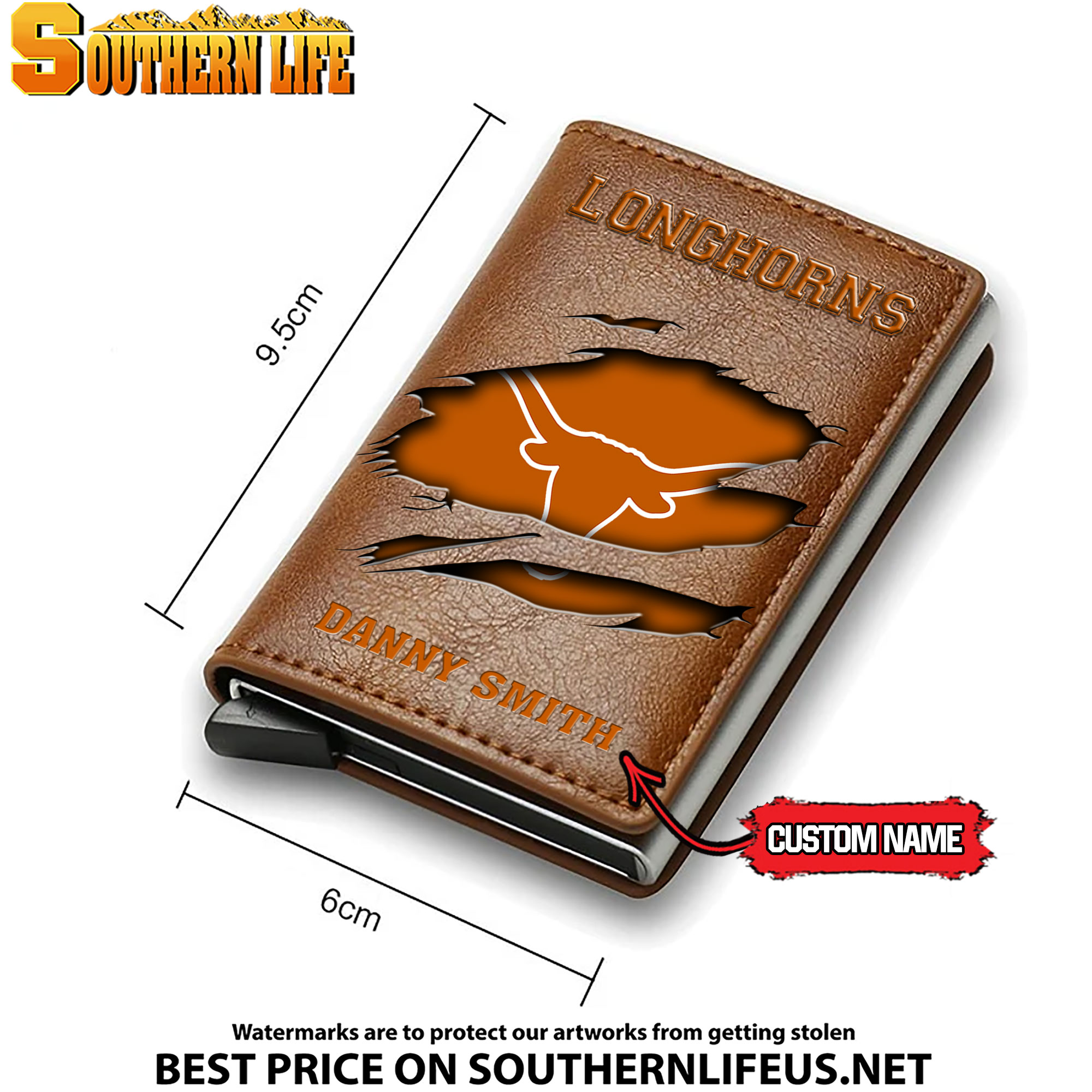 NCAA32 Texas Longhorns Tide Card Holder Leather Small Wallet – Anti RFID Blocking - Custom Name - Image 4