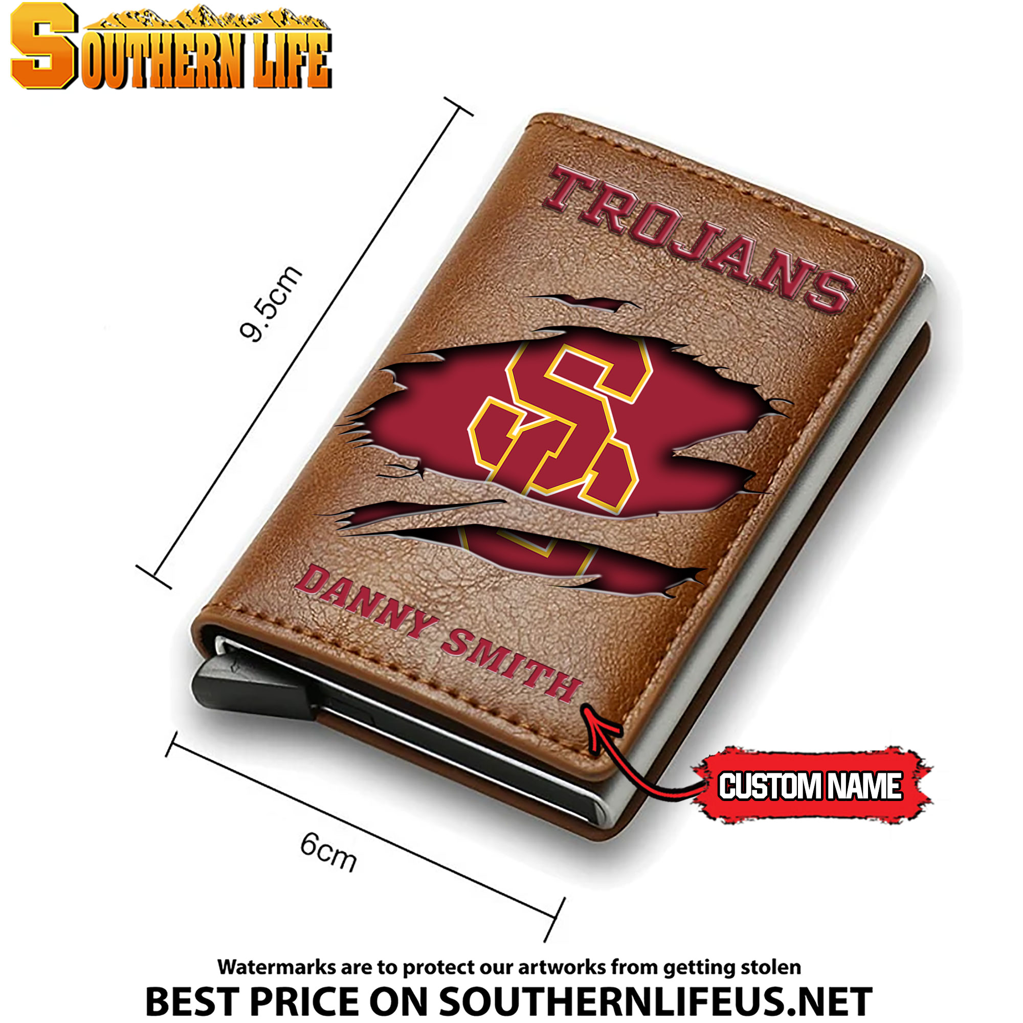 NCAA34 USC Trojans Tide Card Holder Leather Small Wallet – Anti RFID Blocking - Custom Name - Image 4