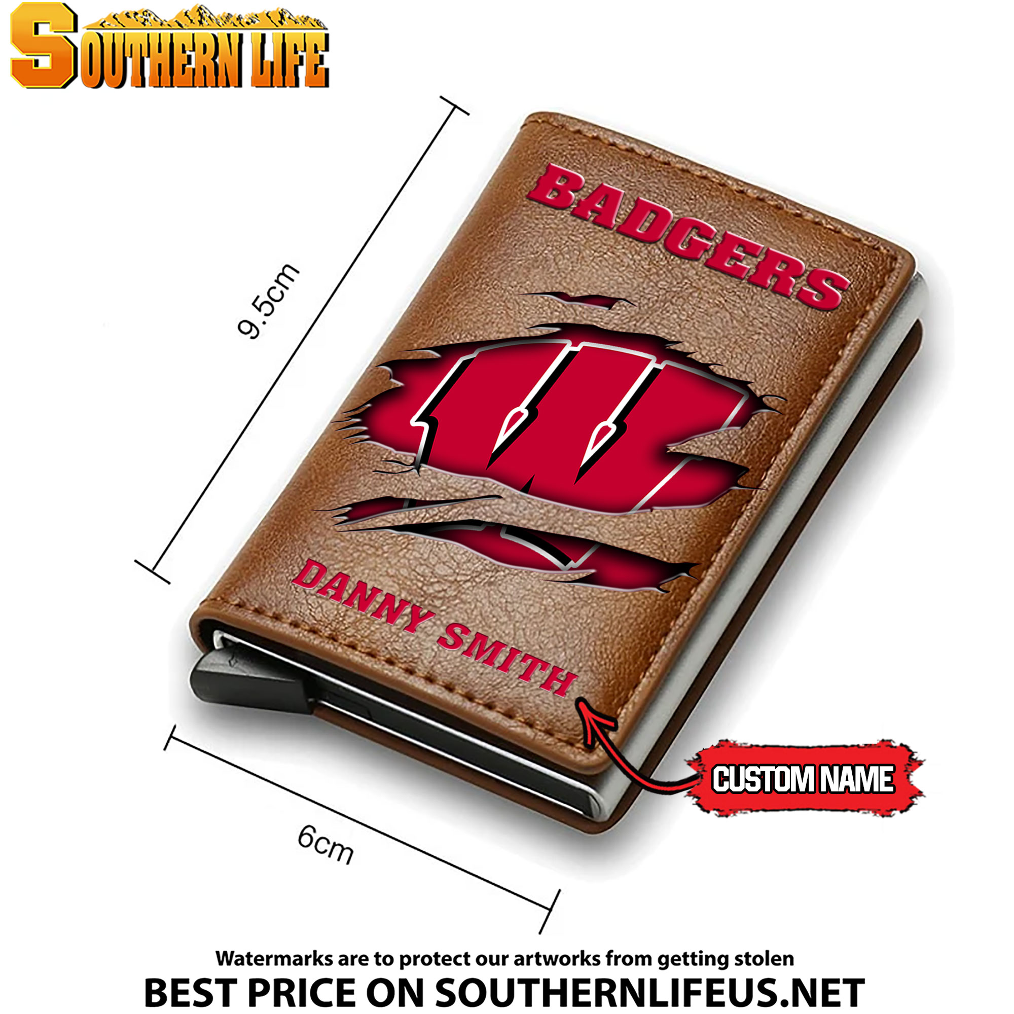 NCAA37 Wisconsin Badgers Tide Card Holder Leather Small Wallet – Anti RFID Blocking - Custom Name - Image 4