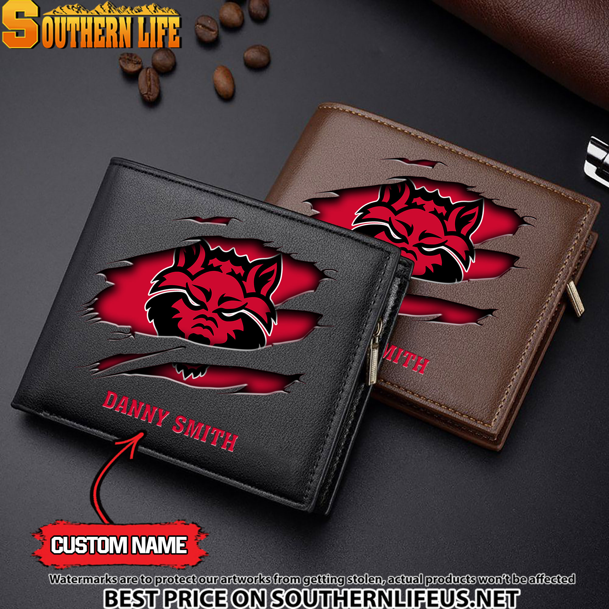 NCAA41 Arkansas State Red Wolves Men’s Leather Wallet Custom Name