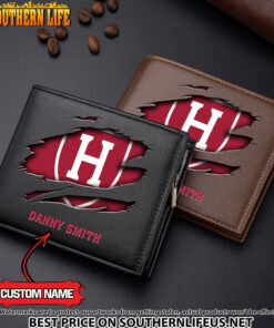 NCAA51 Harvard Crimson Men’s Leather Wallet Custom Name