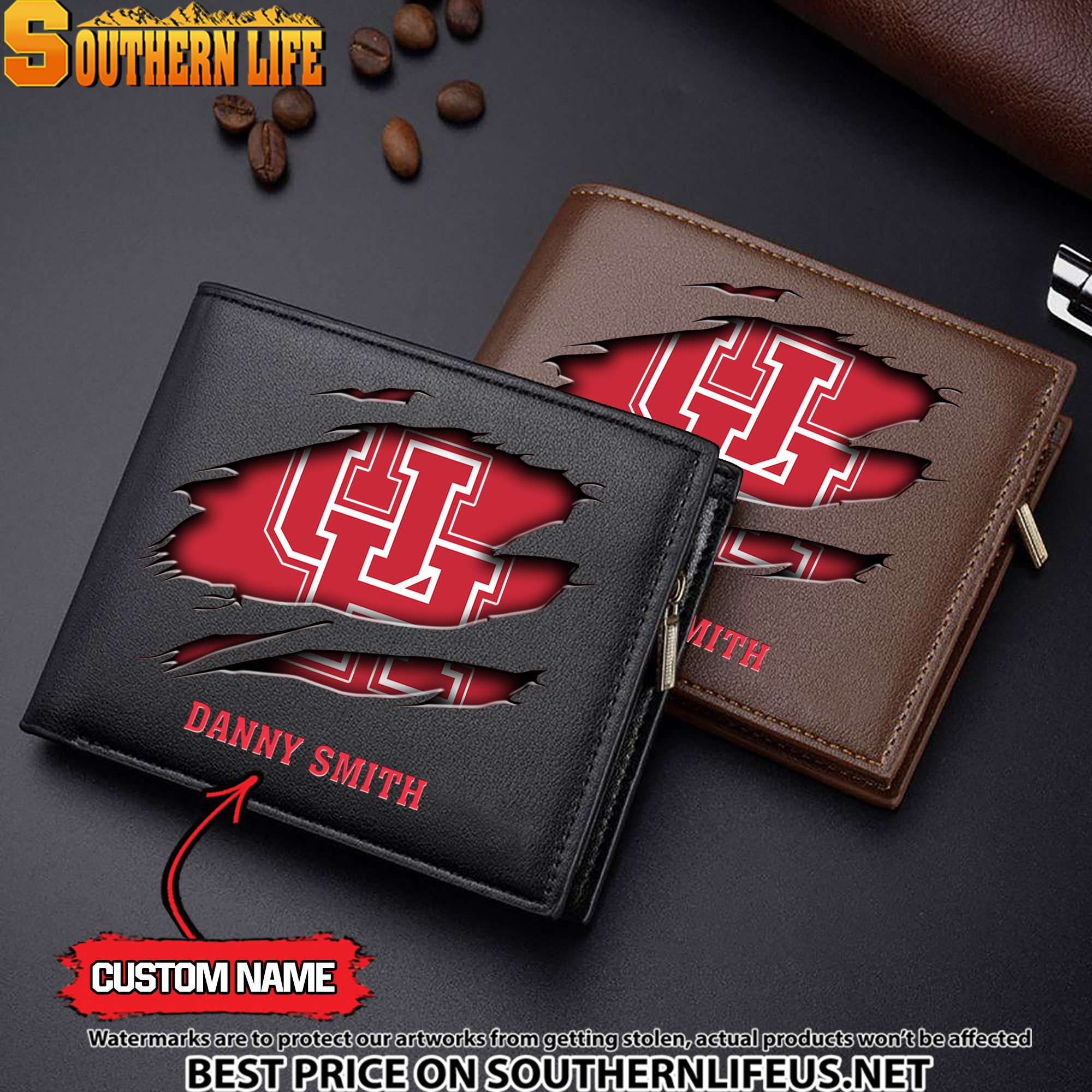 NCAA53 Houston Cougars Men’s Leather Wallet Custom Name