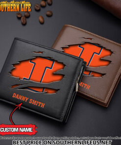 NCAA54 Illinois Fighting Illini Men’s Leather Wallet Custom Name