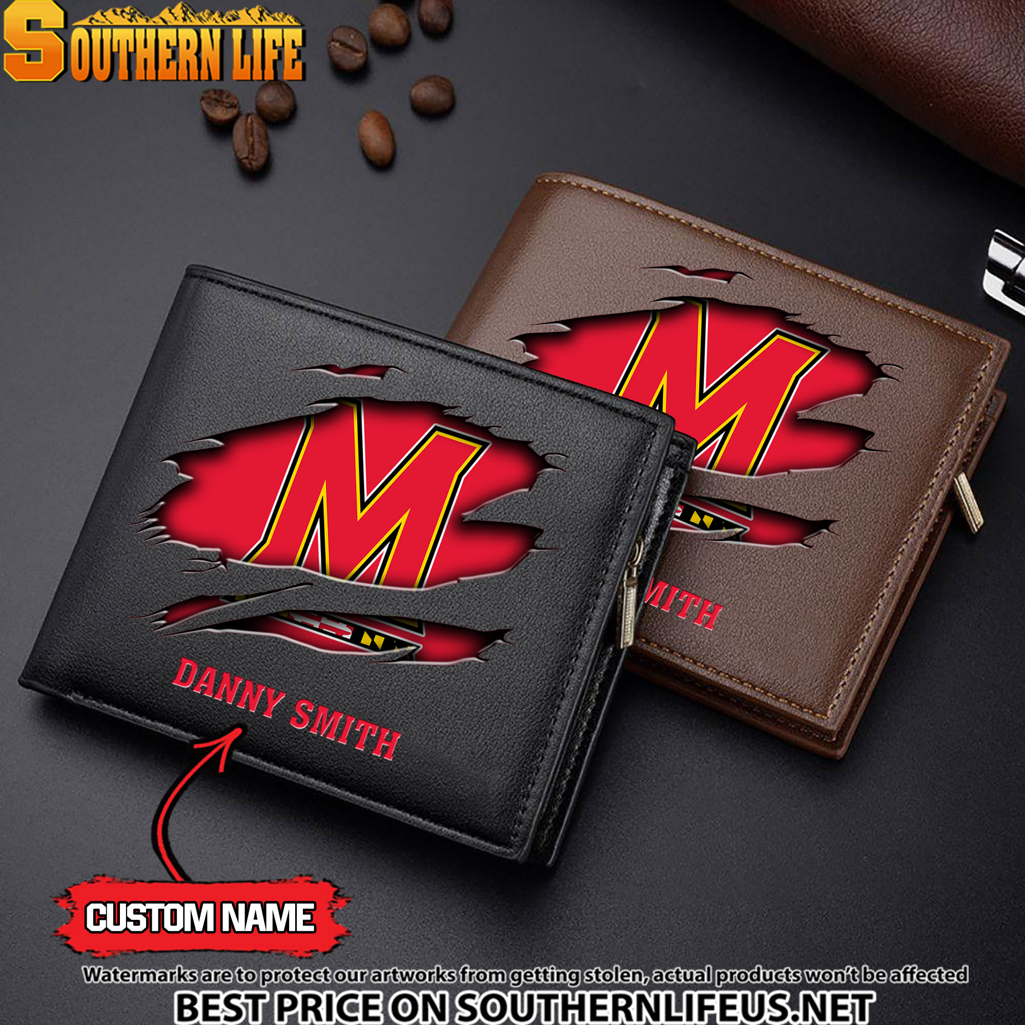 NCAA56 Maryland Terrapins Men’s Leather Wallet Custom Name