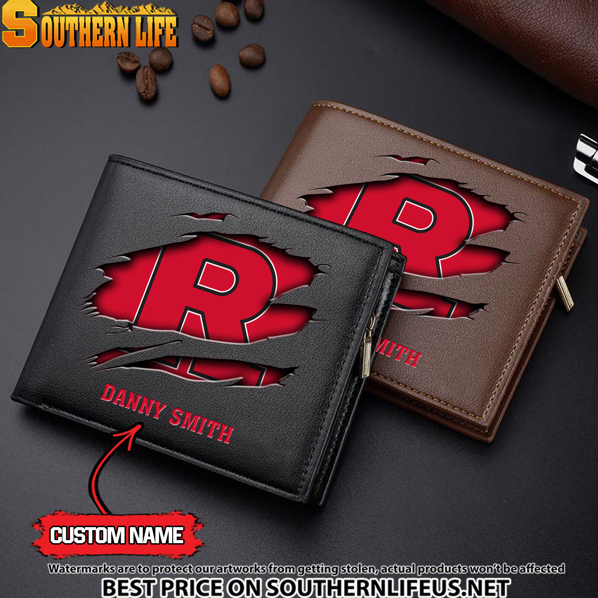 NCAA62 Rutgers Scarlet Knights Men’s Leather Wallet Custom Name