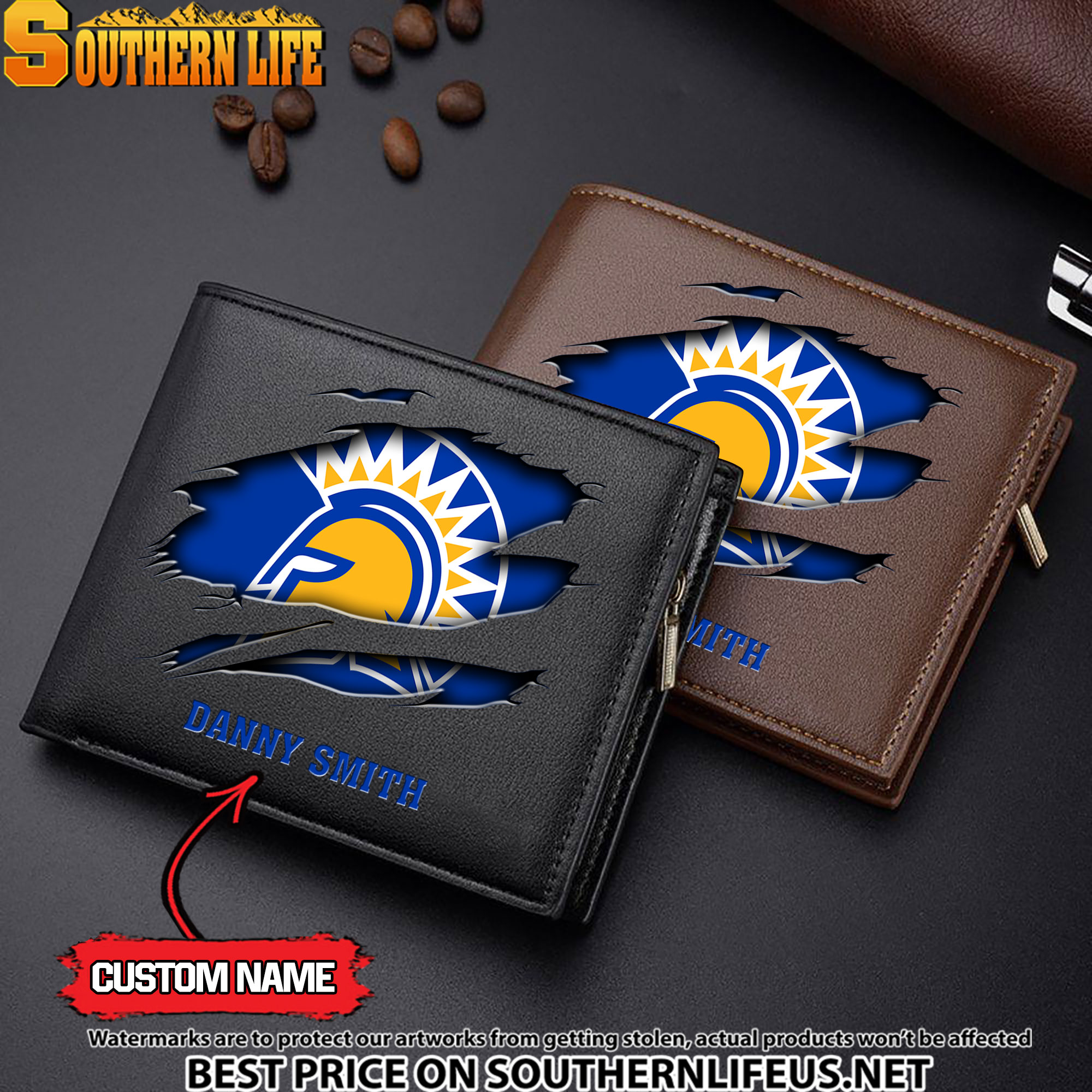 NCAA63 San Jose State Spartans Men’s Leather Wallet Custom Name