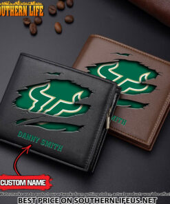 NCAA65 South Florida Bulls Men’s Leather Wallet Custom Name