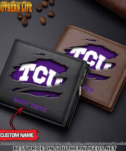 NCAA67 TCU Horned Frogs Men’s Leather Wallet Custom Name