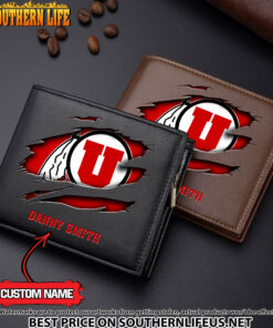 NCAA73 Utah Utes Men’s Leather Wallet Custom Name