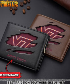 NCAA76 Virginia Tech Hokies Men’s Leather Wallet Custom Name