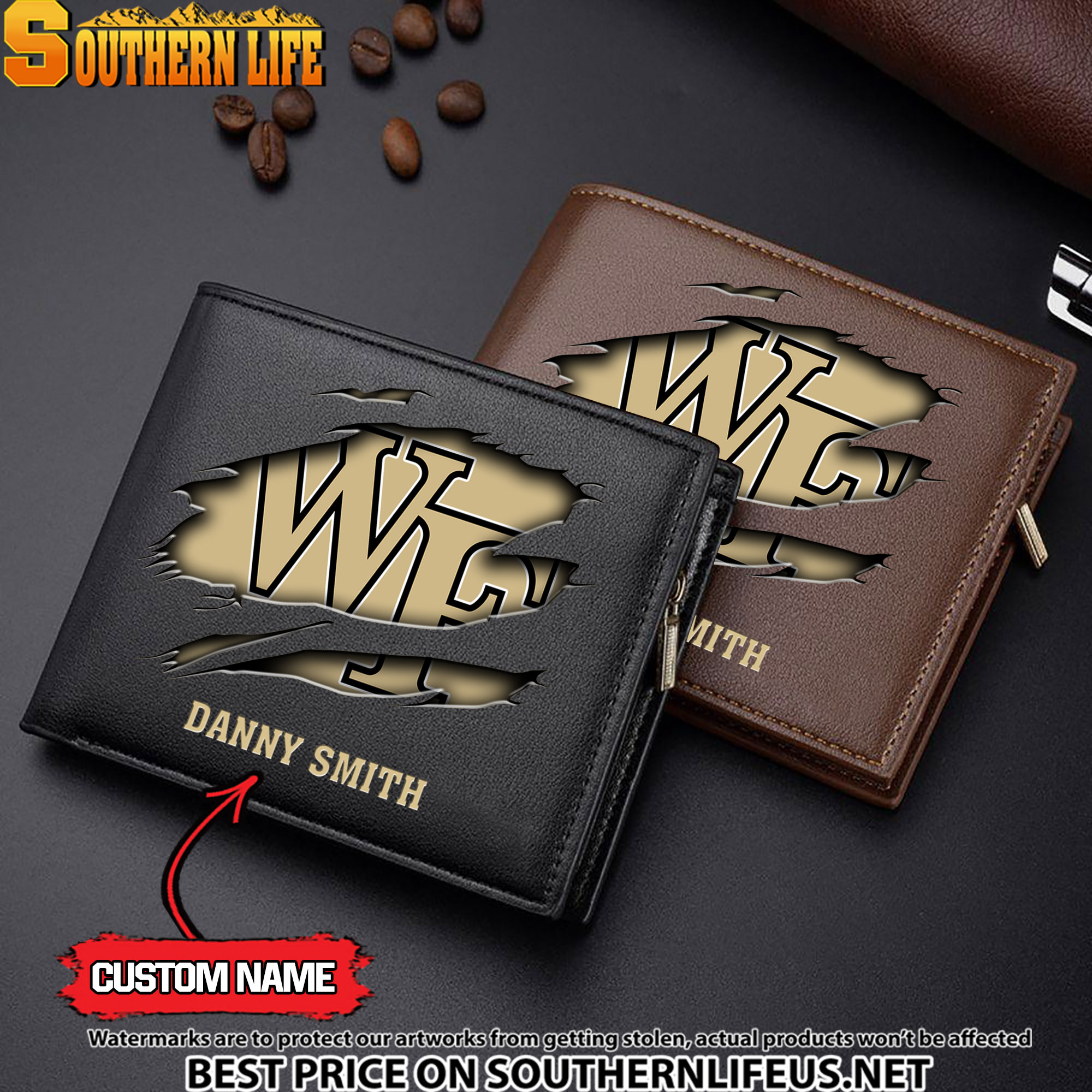 NCAA77 Wake Forest Demon Deacons Men’s Leather Wallet Custom Name