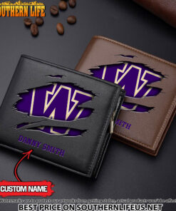 NCAA78 Washington Huskies Men’s Leather Wallet Custom Name