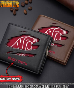NCAA79 Washington State Cougars Men’s Leather Wallet Custom Name