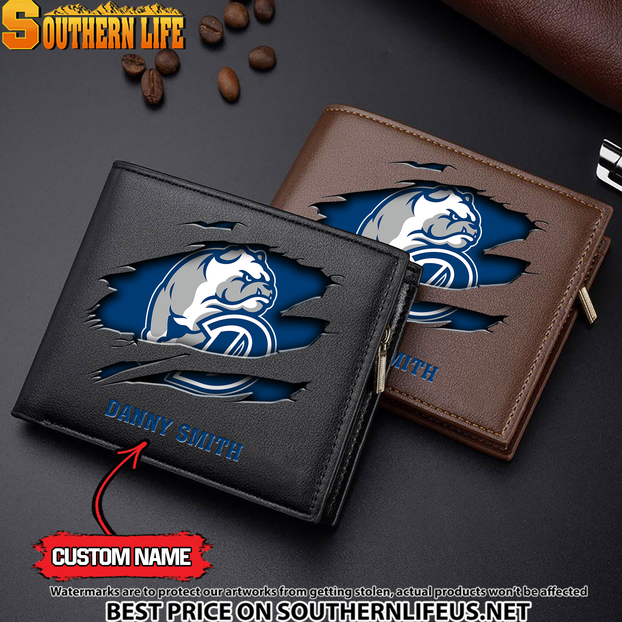 NCAA81 Drake Bulldogs Men’s Leather Wallet Custom Name
