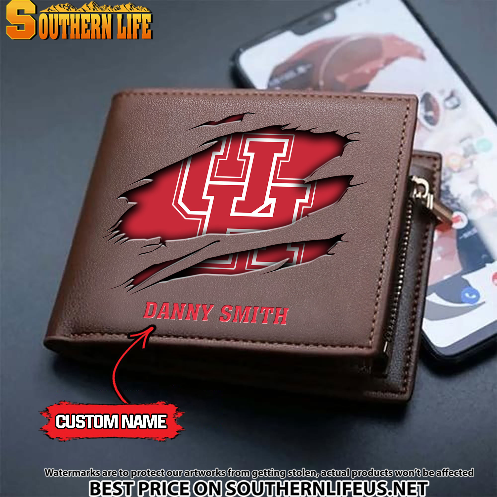 NCAA53 Houston Cougars Men’s Leather Wallet Custom Name - Image 3
