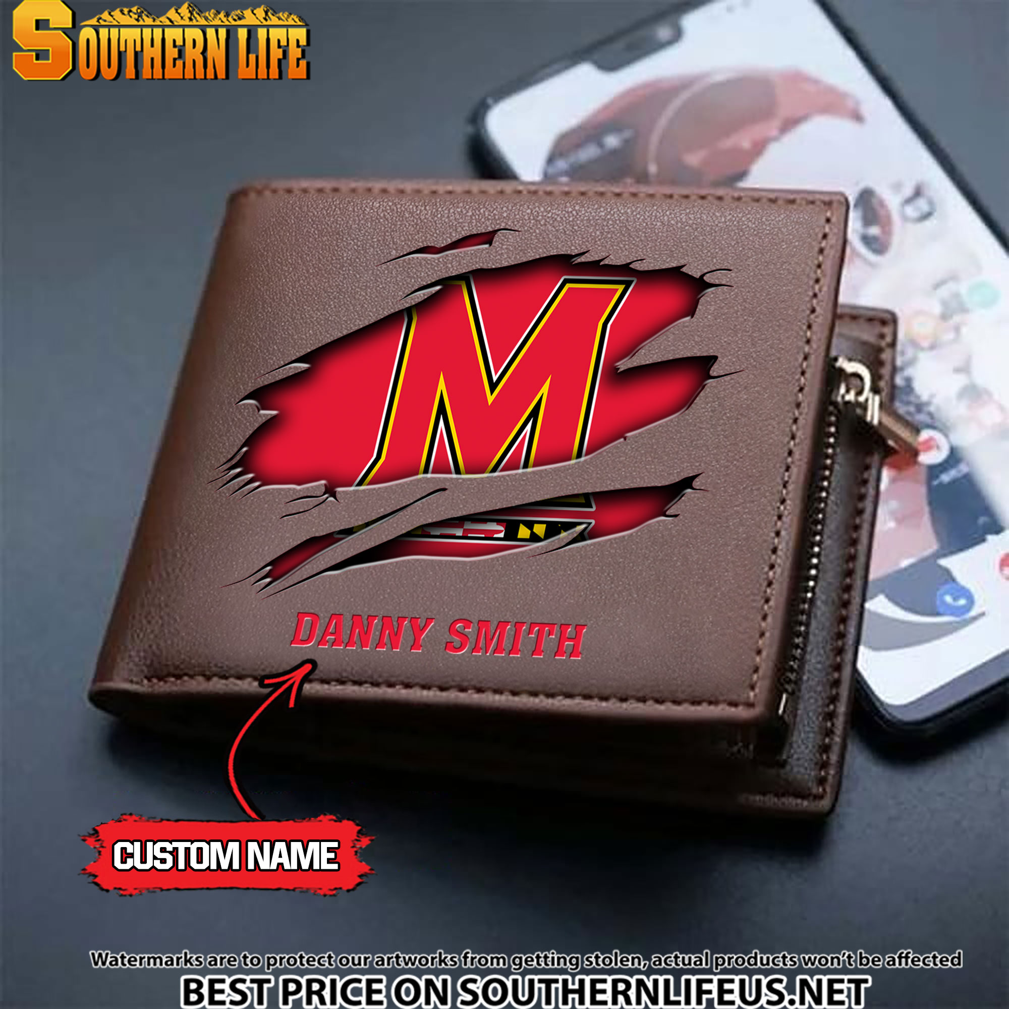 NCAA56 Maryland Terrapins Men’s Leather Wallet Custom Name - Image 3
