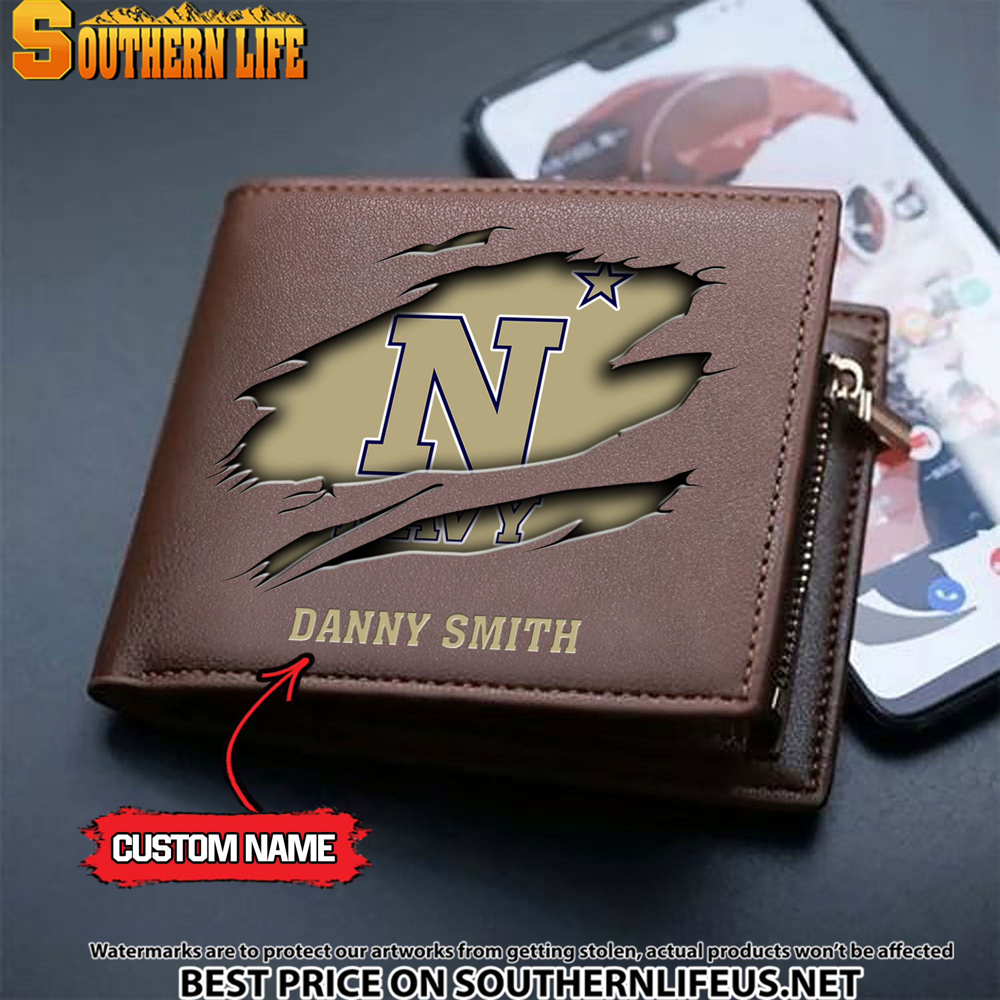 NCAA59 Navy Midshipmen Men’s Leather Wallet Custom Name - Image 3