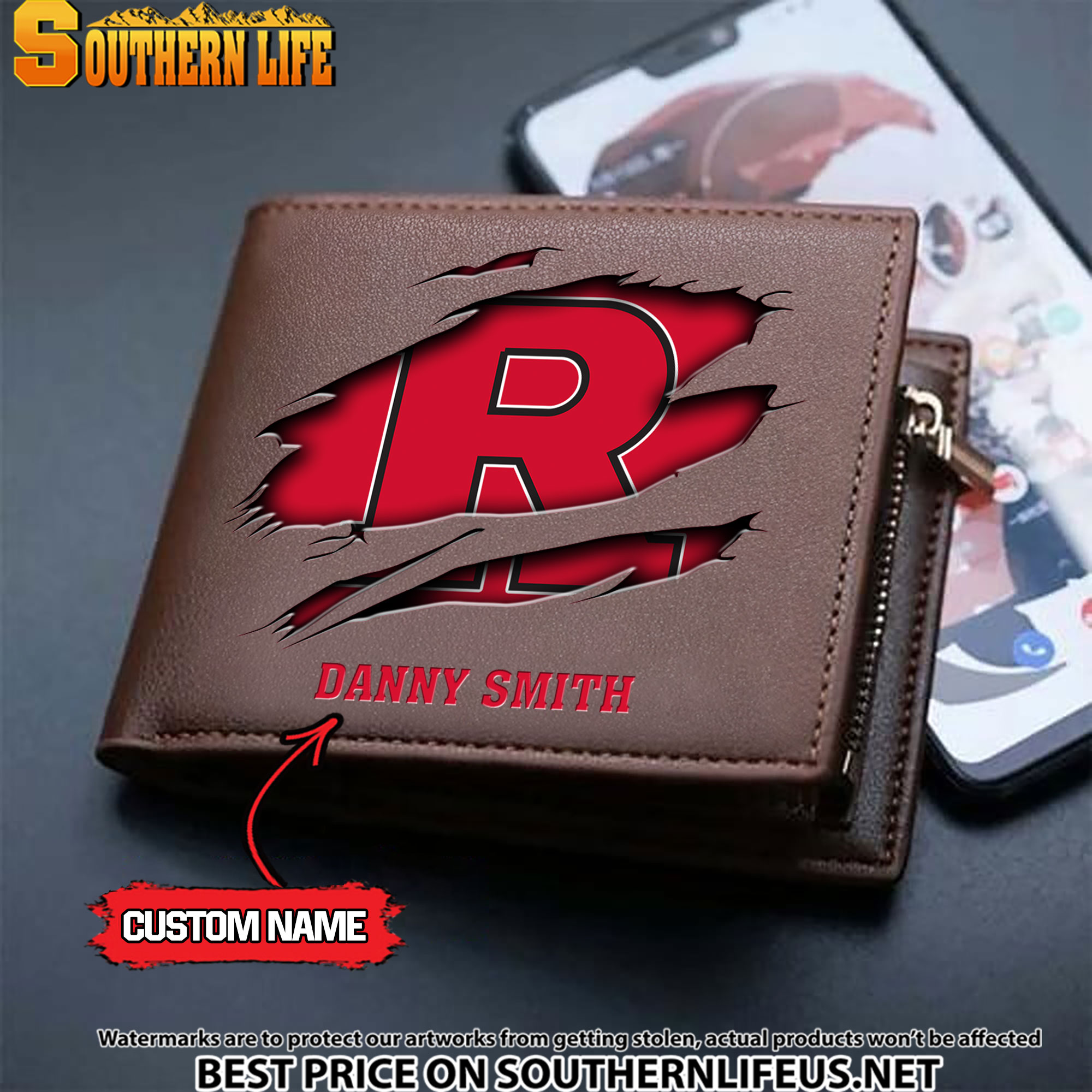 NCAA62 Rutgers Scarlet Knights Men’s Leather Wallet Custom Name - Image 3