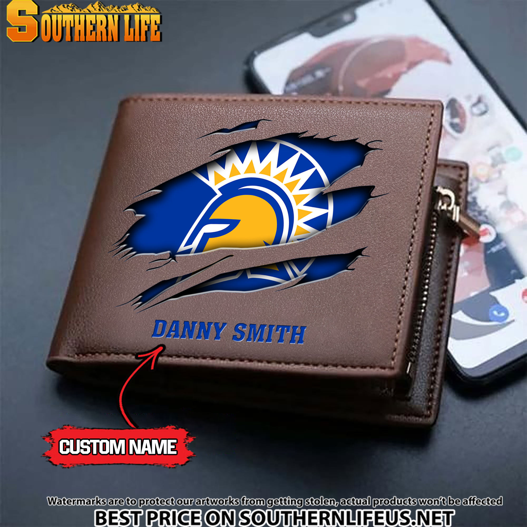 NCAA63 San Jose State Spartans Men’s Leather Wallet Custom Name - Image 3