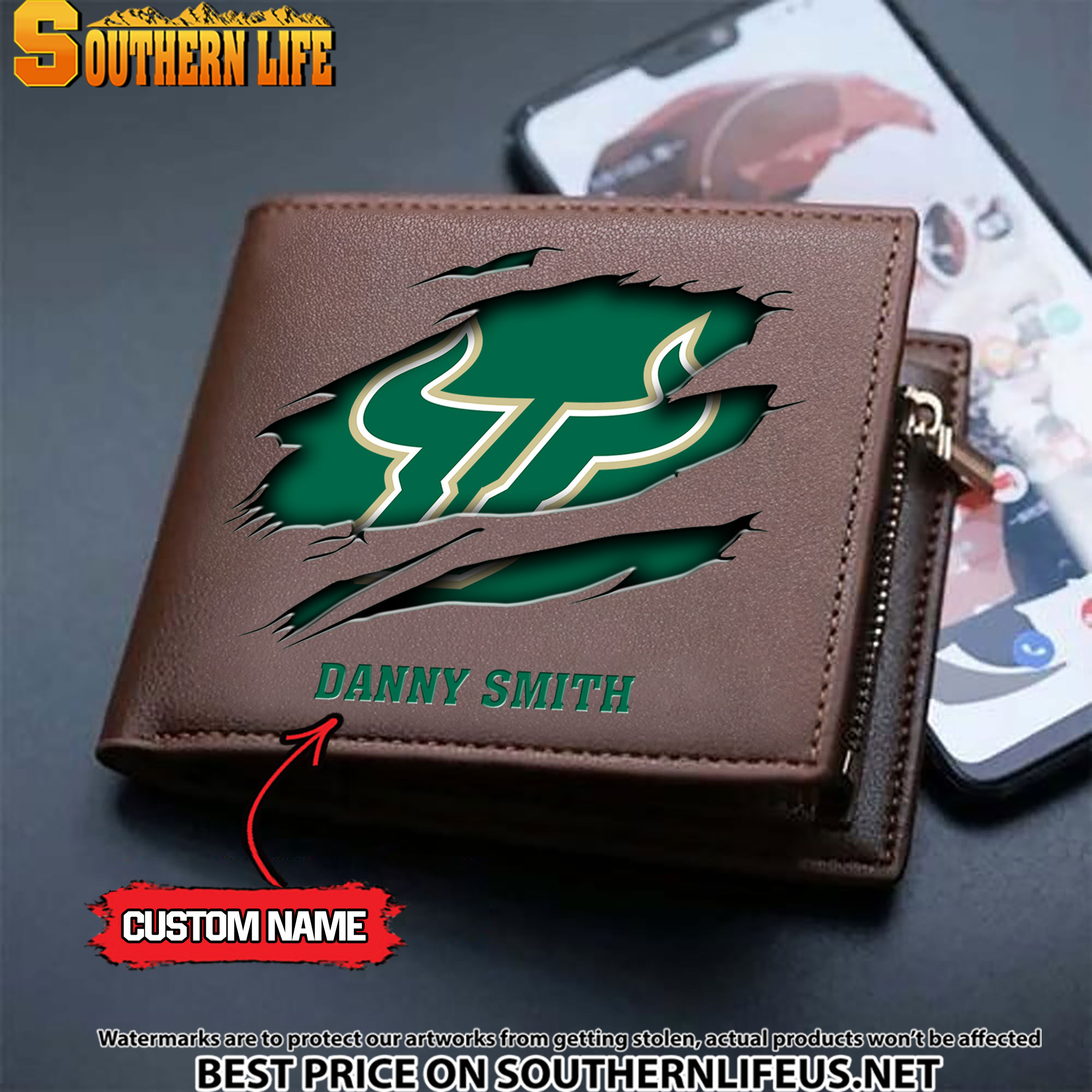 NCAA65 South Florida Bulls Men’s Leather Wallet Custom Name - Image 3