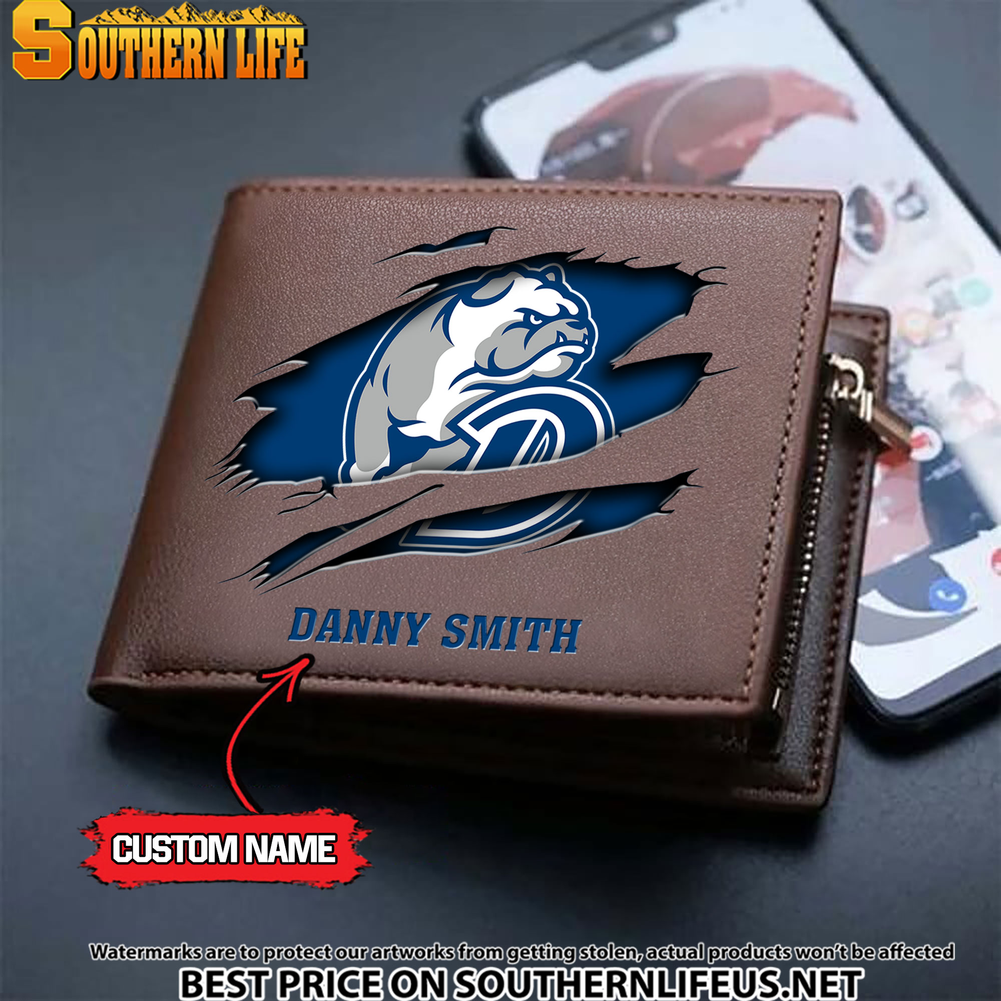 NCAA81 Drake Bulldogs Men’s Leather Wallet Custom Name - Image 3