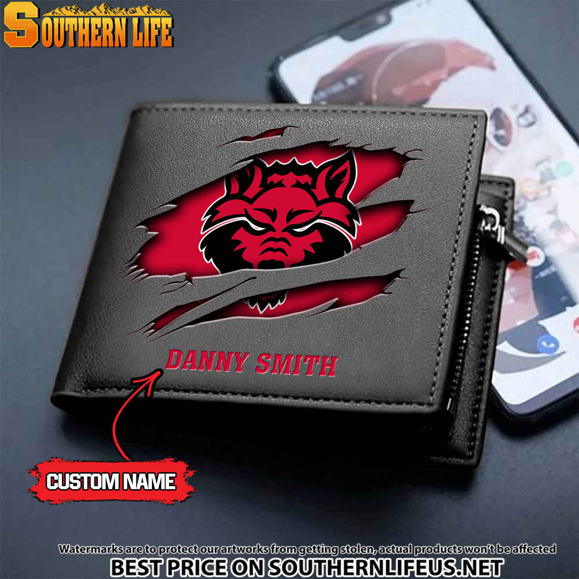 NCAA41 Arkansas State Red Wolves Men’s Leather Wallet Custom Name - Image 2