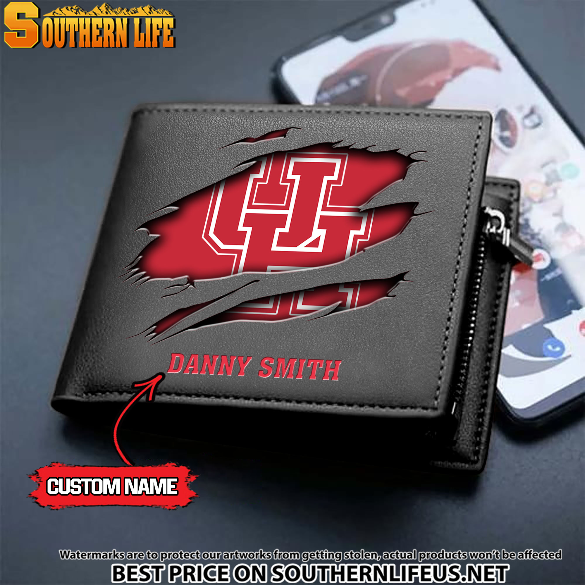 NCAA53 Houston Cougars Men’s Leather Wallet Custom Name - Image 2