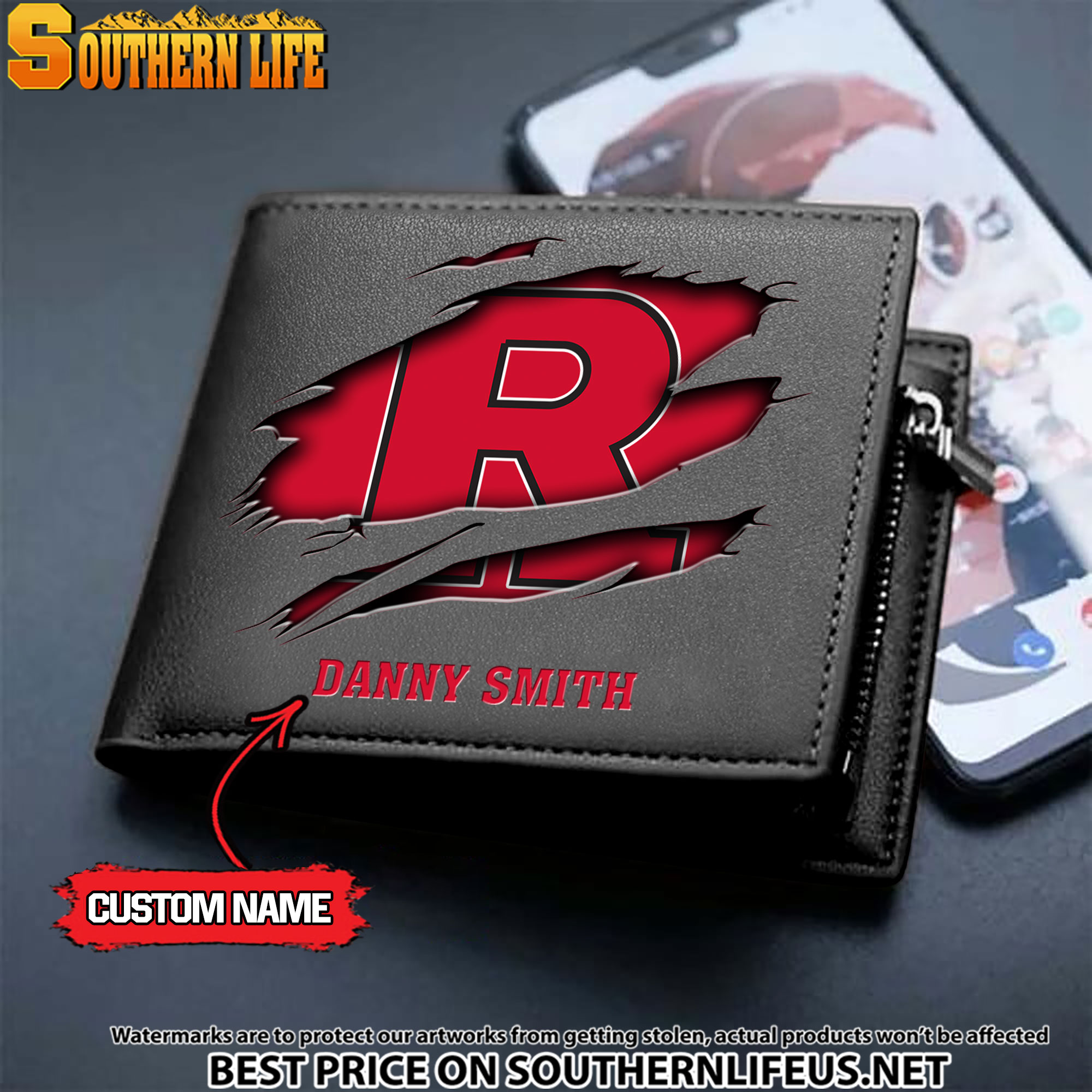 NCAA62 Rutgers Scarlet Knights Men’s Leather Wallet Custom Name - Image 2