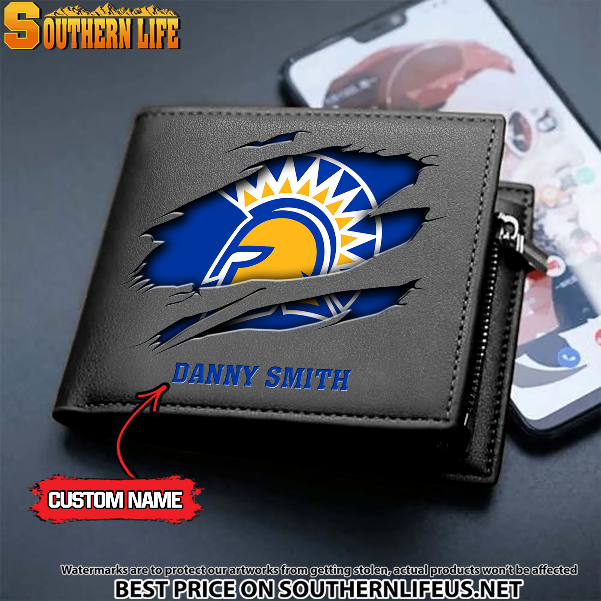 NCAA63 San Jose State Spartans Men’s Leather Wallet Custom Name - Image 2