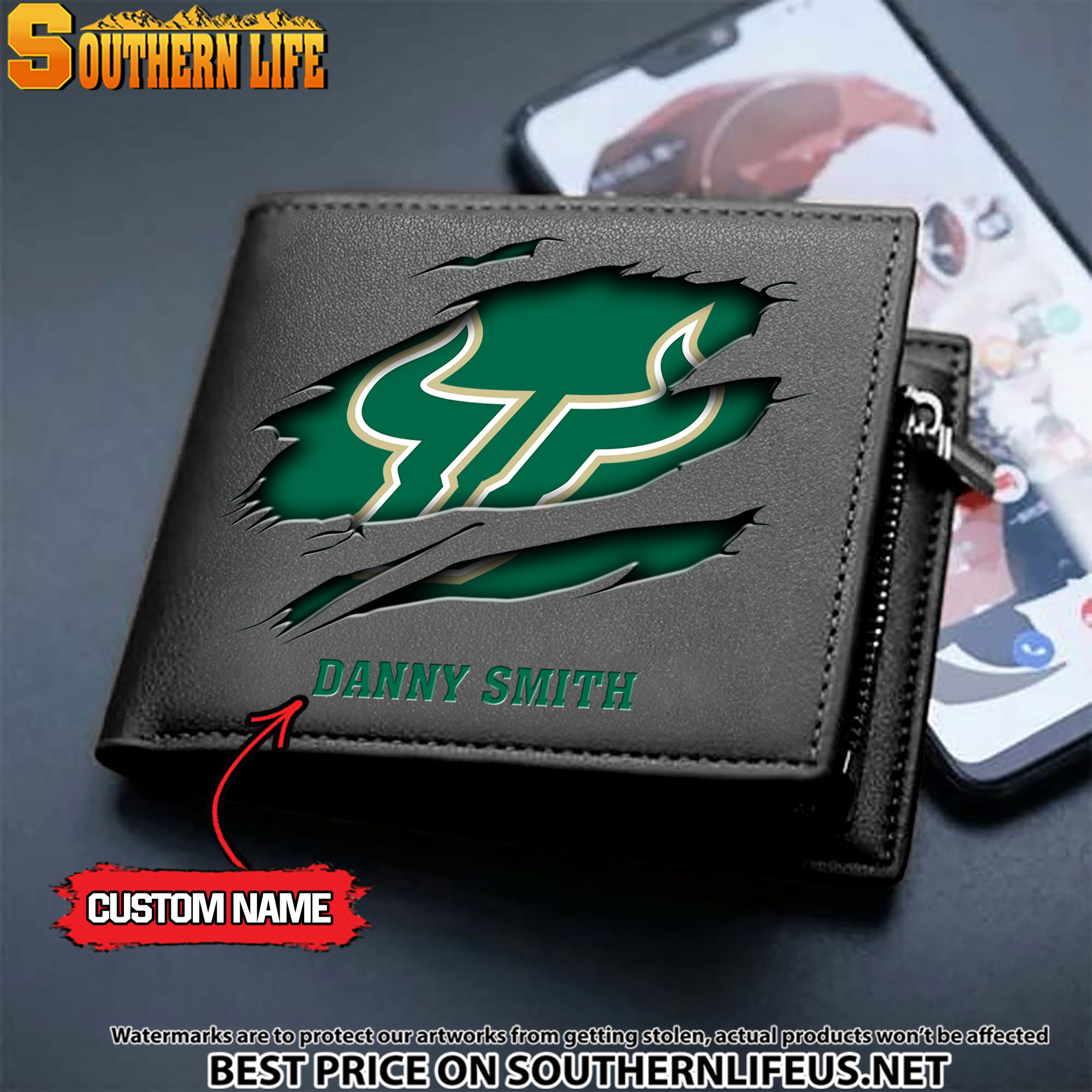 NCAA65 South Florida Bulls Men’s Leather Wallet Custom Name - Image 2