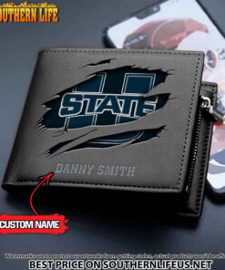 Alternative view of NCAA72 Utah State Aggies Men’s Leather Wallet Custom Name