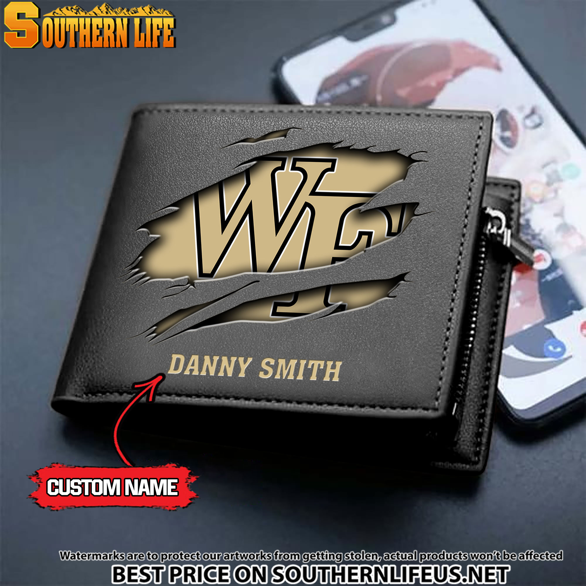 NCAA77 Wake Forest Demon Deacons Men’s Leather Wallet Custom Name - Image 2