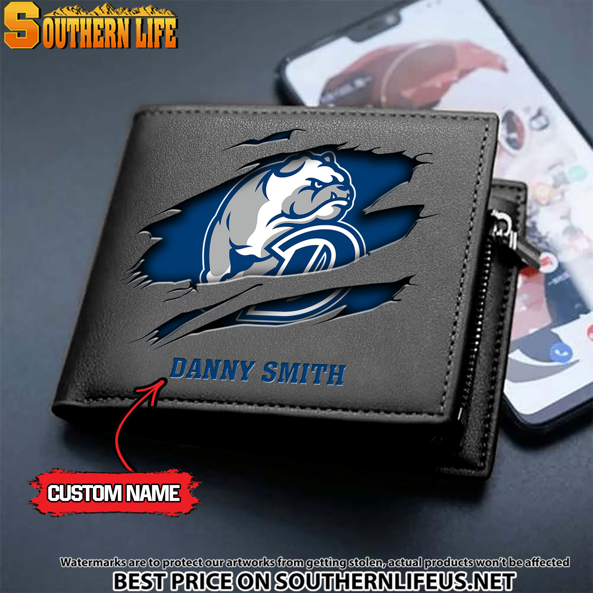NCAA81 Drake Bulldogs Men’s Leather Wallet Custom Name - Image 2