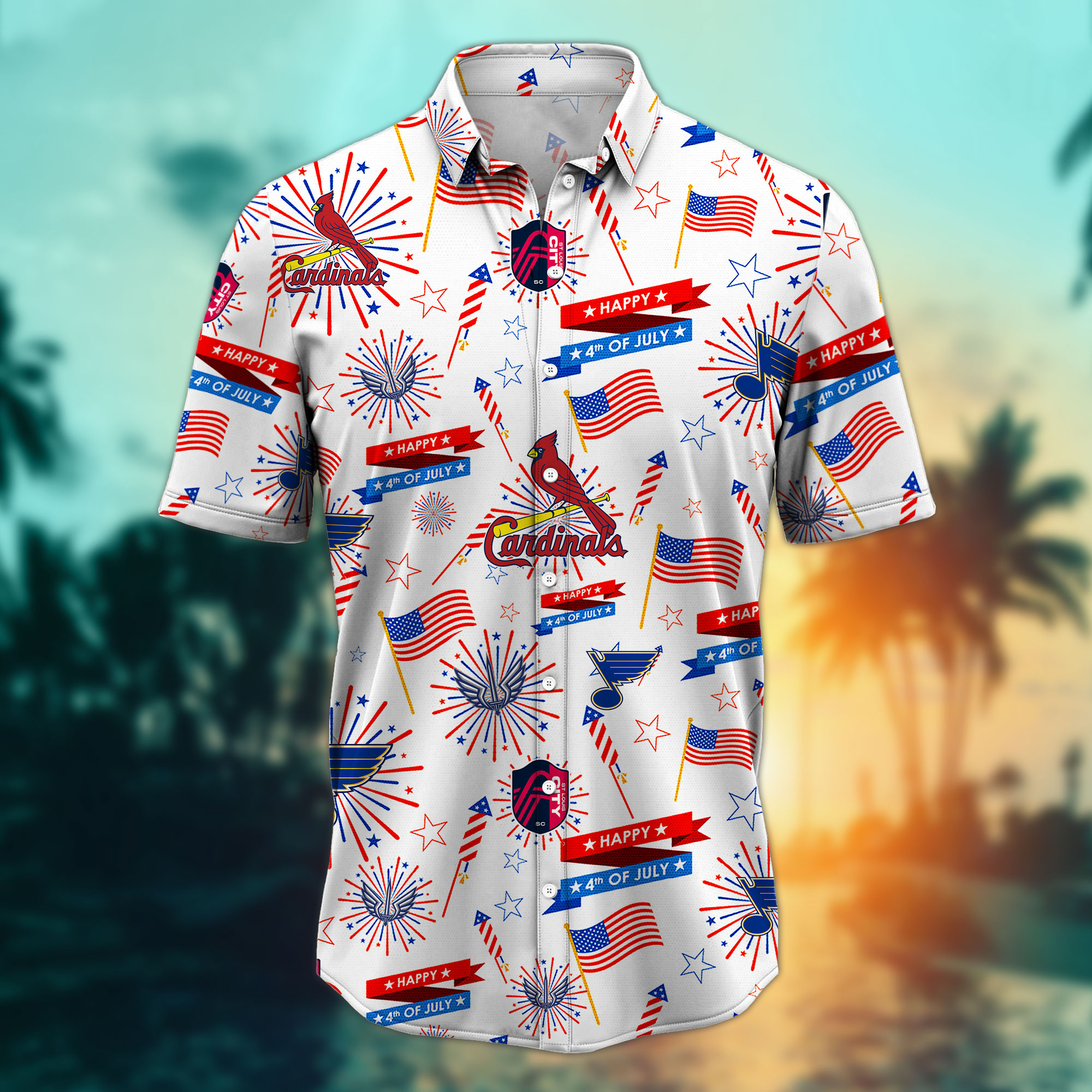St. Louis Sports Teams Happy 4th Of July USA Hawaiian Shirt - Image 2