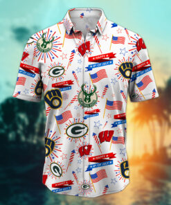 Alternative view of Wisconsin Sports Teams Happy 4th Of July USA Hawaiian Shirt