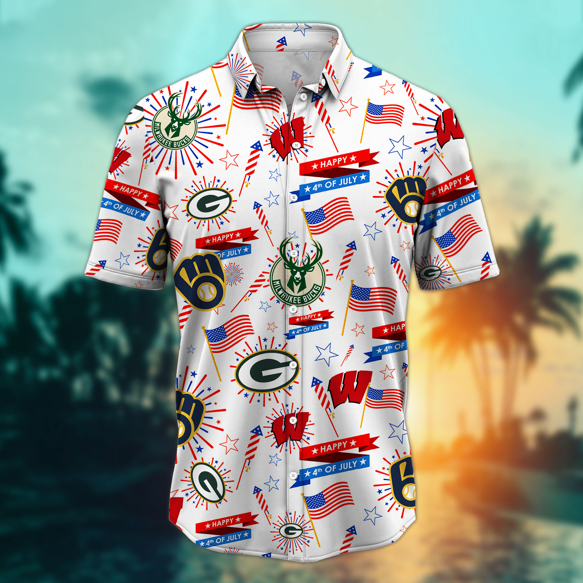 Wisconsin Sports Teams Happy 4th Of July USA Hawaiian Shirt - Image 2