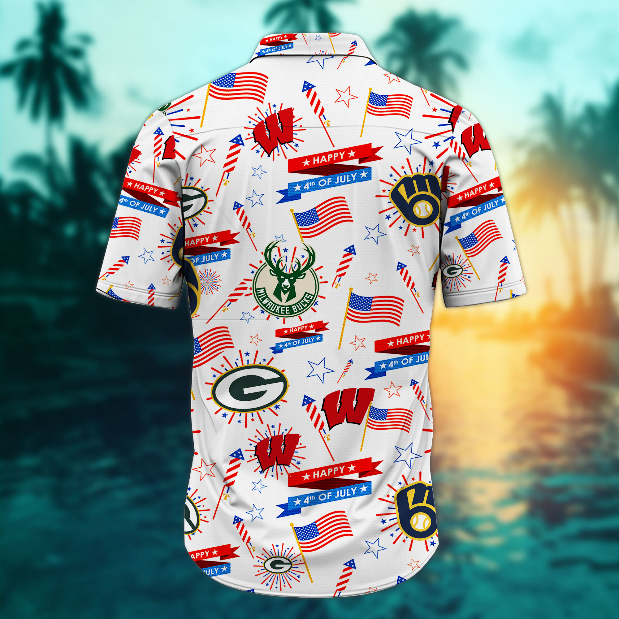 Wisconsin Sports Teams Happy 4th Of July USA Hawaiian Shirt - Image 3