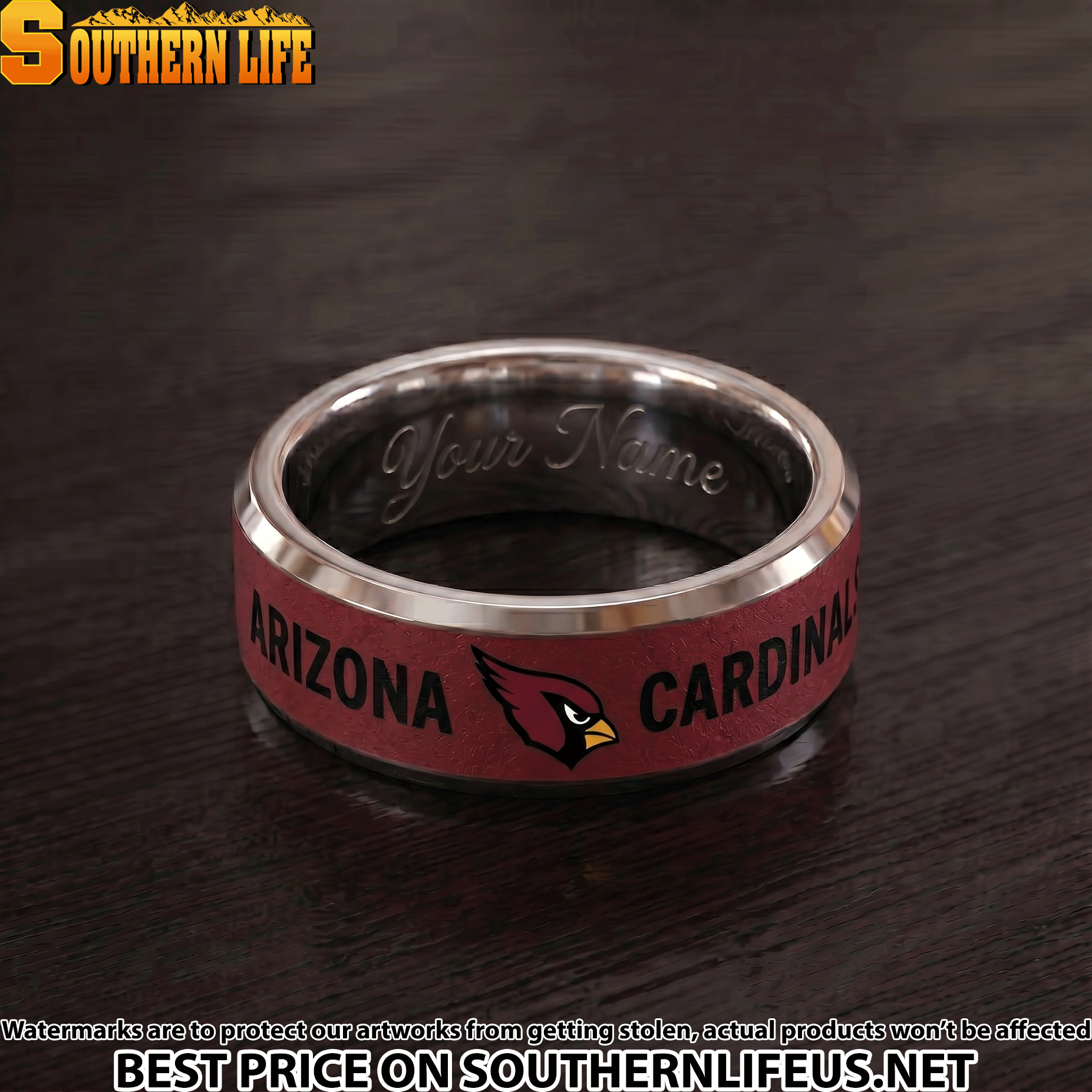 32 Arizona Cardinals Premium Tungsten Carbide Ring - Engraved custom name