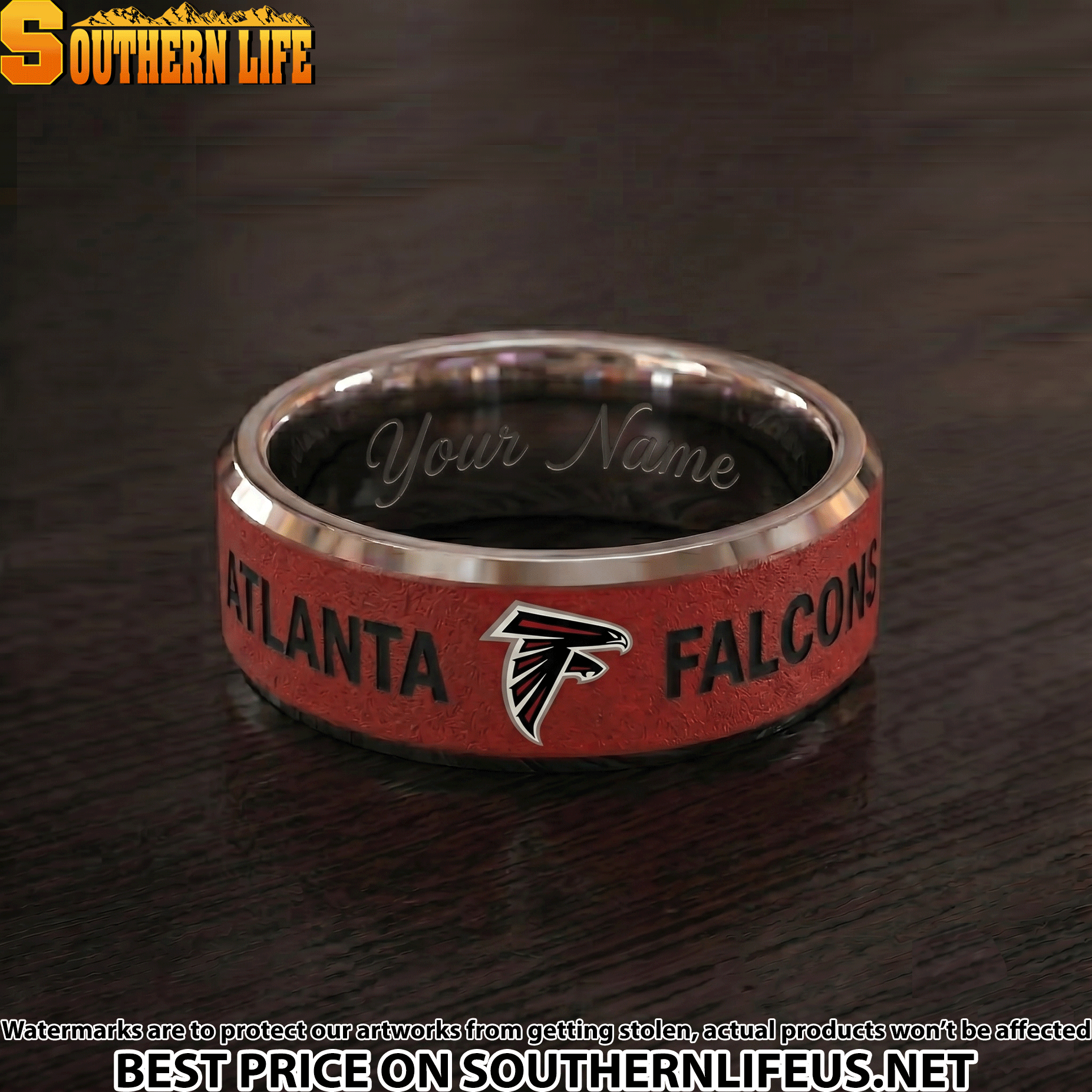 31 Atlanta Falcons Premium Tungsten Carbide Ring - Engraved custom name