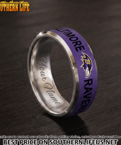 Alternative view of 14 Baltimore Ravens Premium Tungsten Carbide Ring - Engraved custom name