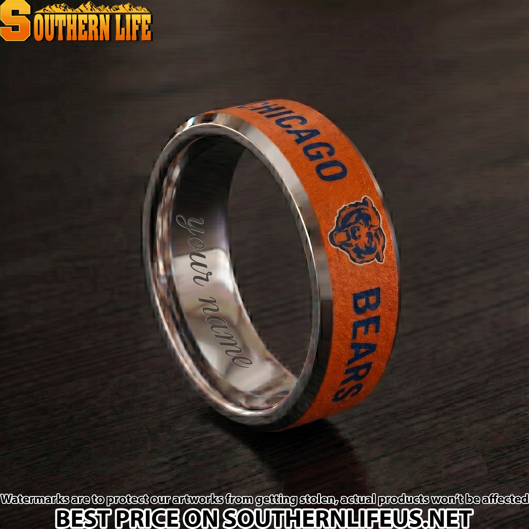 06 Chicago Bears Premium Tungsten Carbide Ring - Engraved custom name - Image 2
