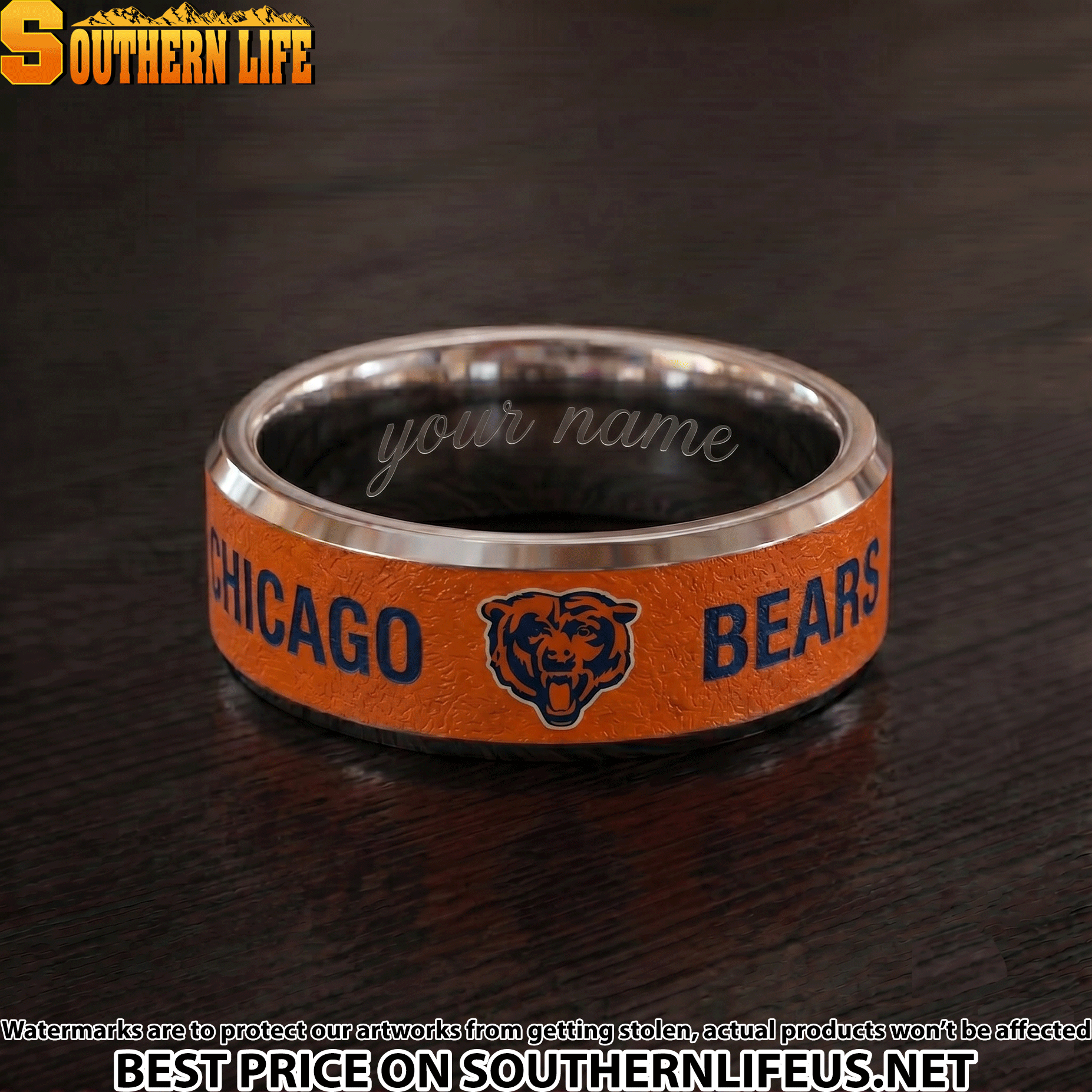 06 Chicago Bears Premium Tungsten Carbide Ring - Engraved custom name
