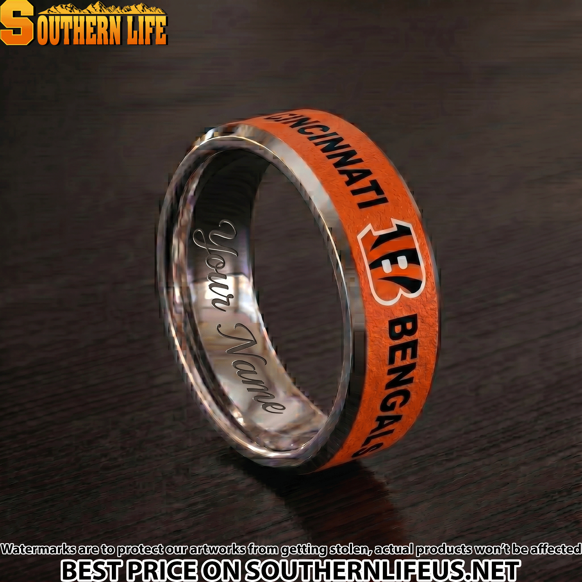 17 Cincinnati Bengals Premium Tungsten Carbide Ring - Engraved custom name - Image 2