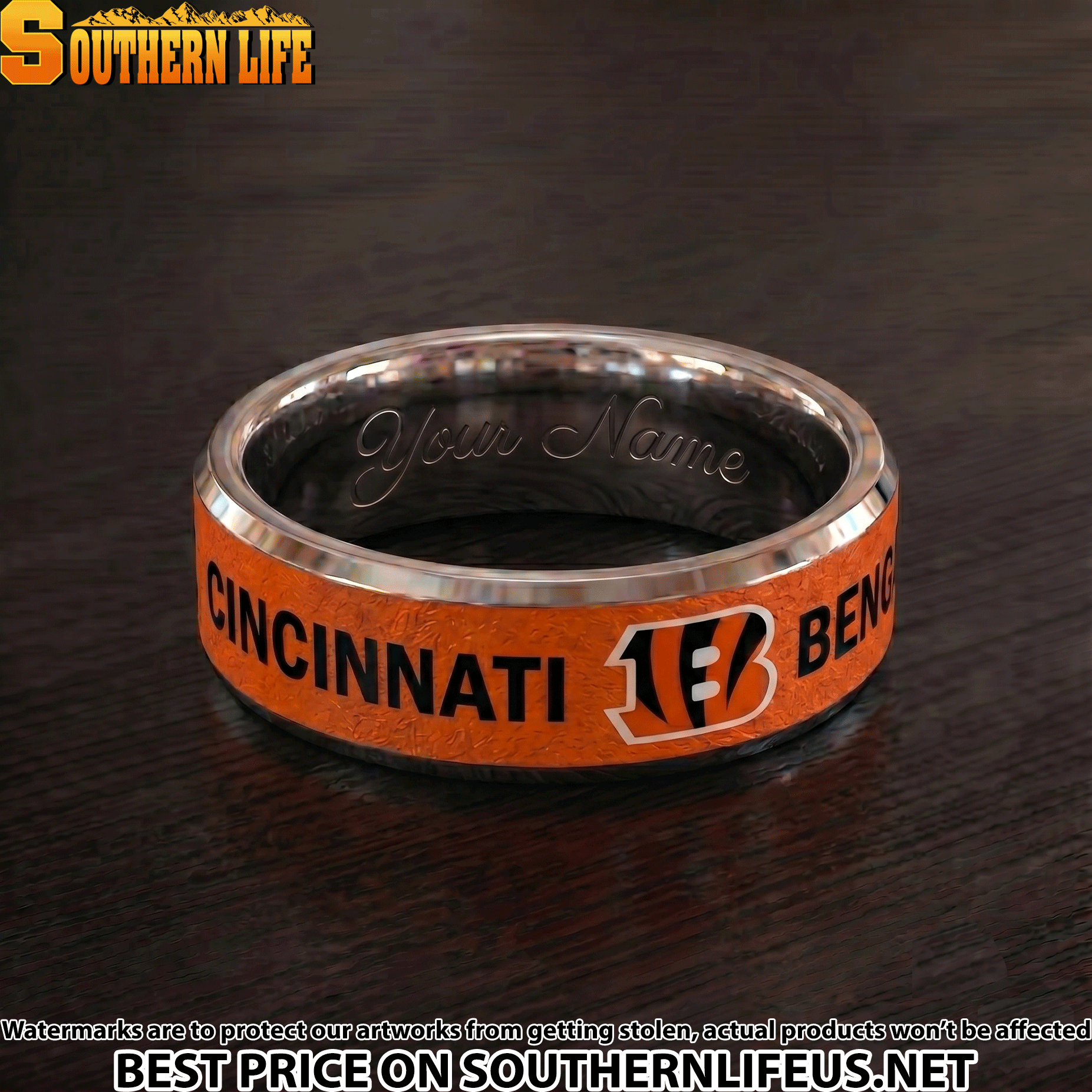 17 Cincinnati Bengals Premium Tungsten Carbide Ring - Engraved custom name