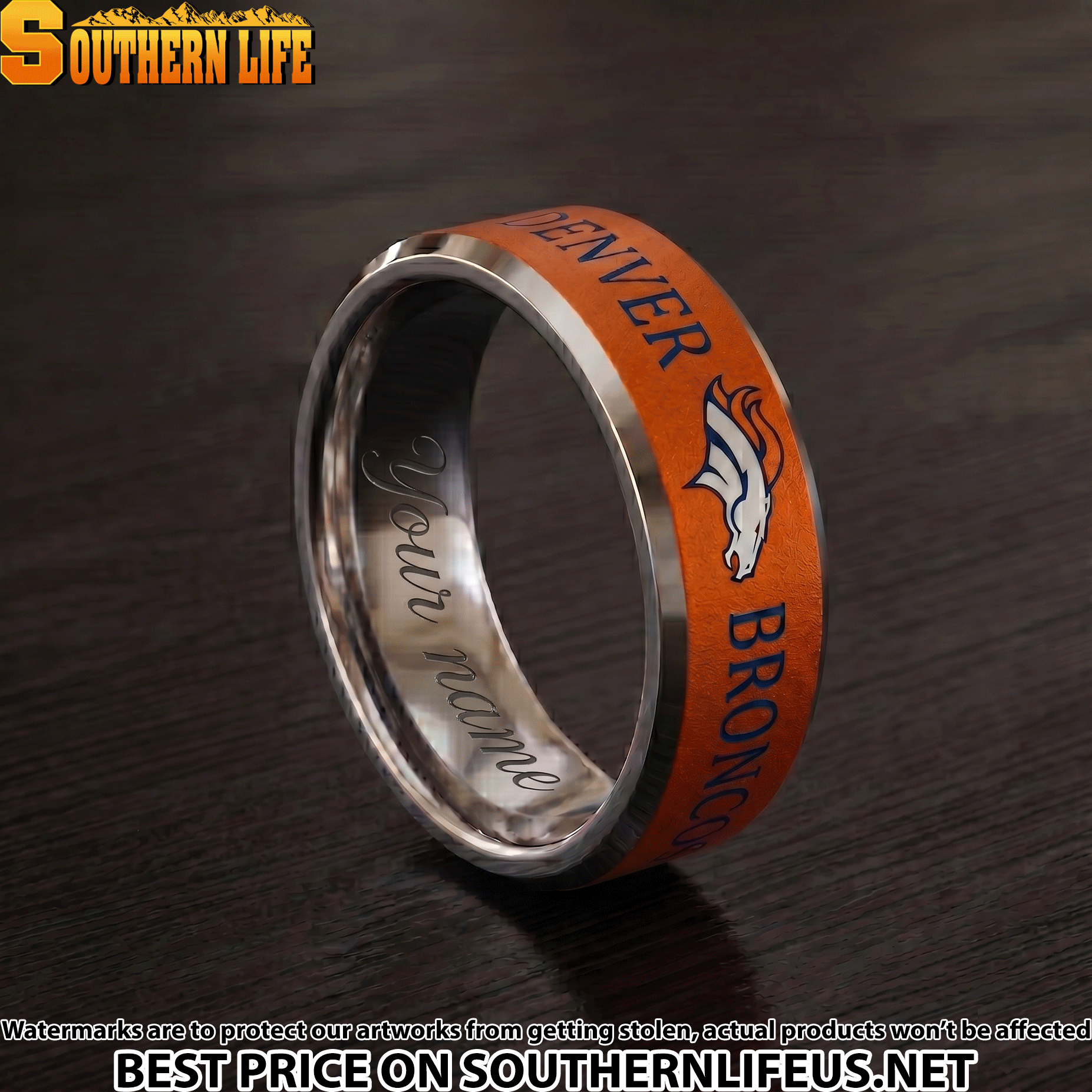 10 Denver Broncos Premium Tungsten Carbide Ring - Engraved custom name - Image 2